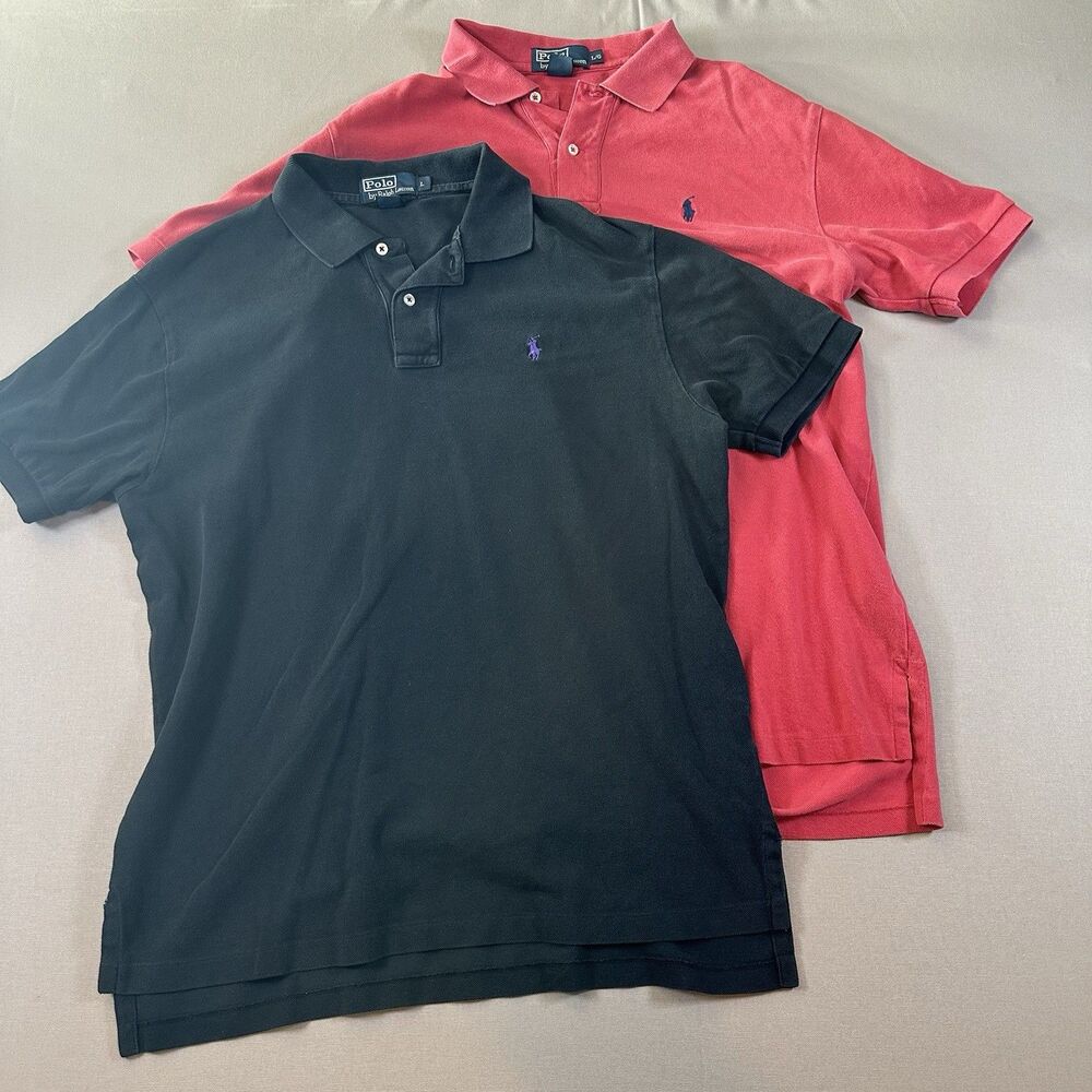 2-Polo Ralph Lauren Shirts Mens Large Short Sleeve Classic Red & Black